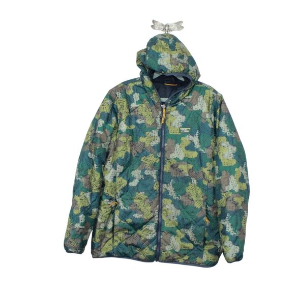 LL Bean Mountain Bound Reversible Jacket Emerald Spruce Hatch Camo L 14-16